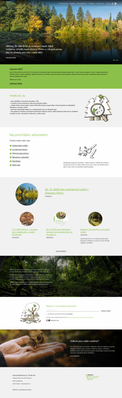 Arboretum Křtiny - realizace, Web design
