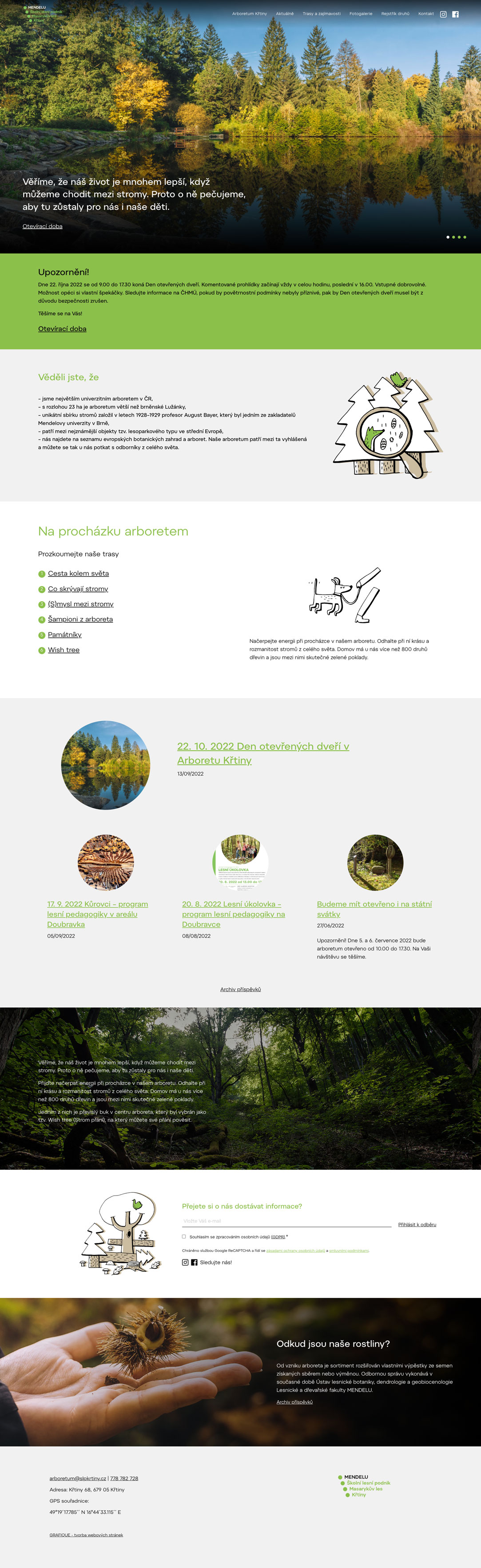Arboretum Křtiny - tvorba www stránek, Web design