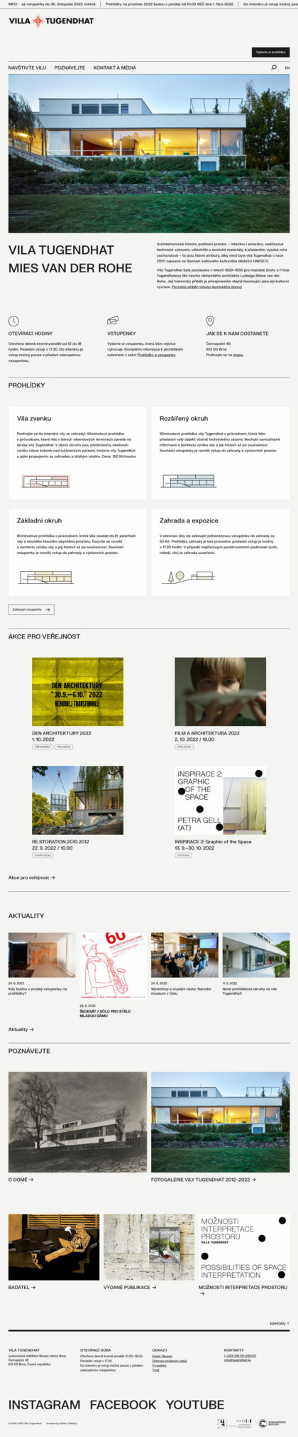 VILA TUGENDHAT 2021 - realizace, Web design