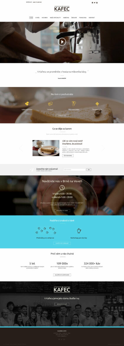 Web kavárny KAFEC - realizace, Webdesign